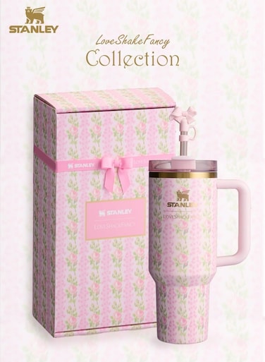 Love Shack Fancy H2.0 Flow State 40oz Pink Rose Cortex Tumbler, Stainless Steel Vacuum Insulated Quencher with Lid, Straw, and Stopper, Ideal for Water and Iced Tea, Keeps Drinks Cold, Presented in Elegant Gift-Ready Packaging