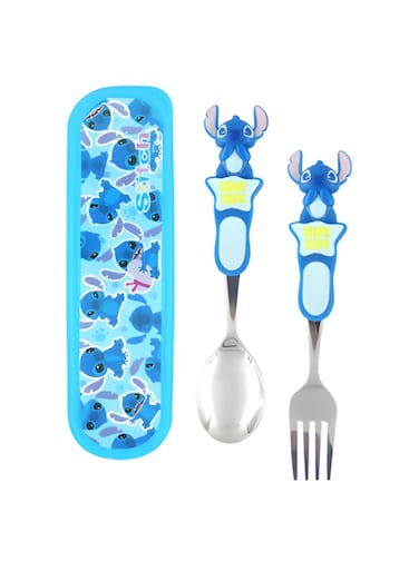 Stitch Kids Spoon &amp; Fork Set with Storage Case   Stainless Steel Cutlery for Children, BPA-Free Travel Utensils