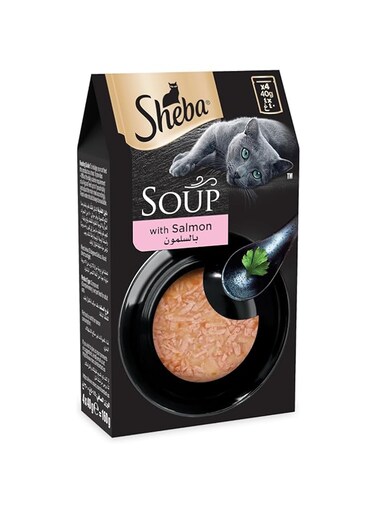 Sheba Cat Food, Cat Soup with Salmon, Pack of 4x40g, Cat Treat Soup, Sheba Cat Treats with Velvety Broth