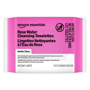 Amazon Essentials Essentials Rose Water Cleaning Wipes, 40 Count 1 Pack