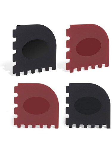 MAKINGTEC Grill Pan Scraper, Cast Iron Scraper with Built-in Magnet, Durable Pot Scraper, Pan Scraper Plastic for Cast Iron Skillets, Grill Pan, Griddles and More, Red and Black (4 Pack)