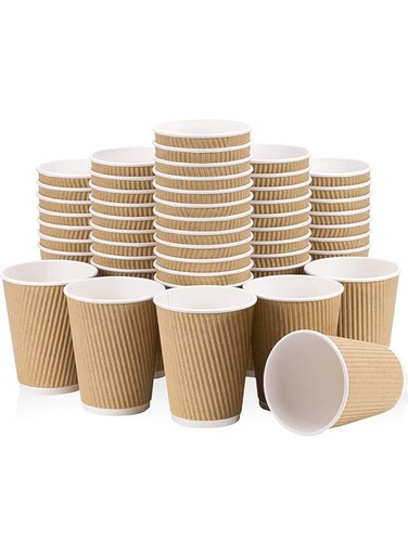 Khazna Brown Disposable Ripple Insulated Coffee Cups   Eco-Friendly Disposable Cups   Hot Beverage Corrugated Paper Cups   Tea Cup [50 cups]300ML