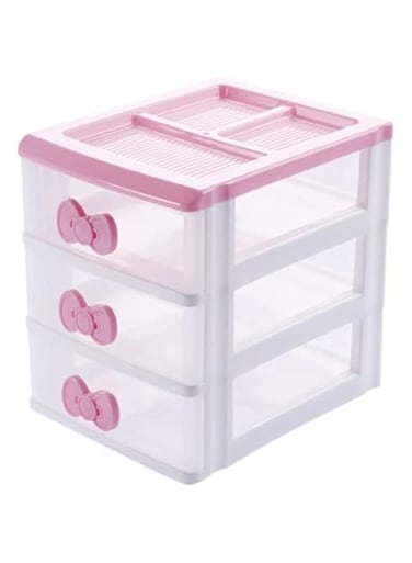 Khazna Lovely Girls Receiving Storage Cabinets Box Room Desktop Makeup Organizer With Three-tier Desk Receiving Drawers Pink Bowknot
