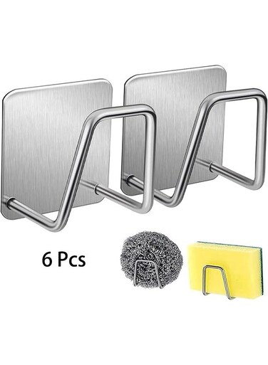 Pcs Sponge Holder for Kitchen Sink&iuml;&frac14;&OElig;Strong Adhesive Small Sponge Holder&iuml;&frac14;&OElig;Sink Holder for Brush and Sponge&iuml;&frac14;&OElig;Premium Rustproof SUS304 Stainless Steel Rust Proof Waterproof (Silver)