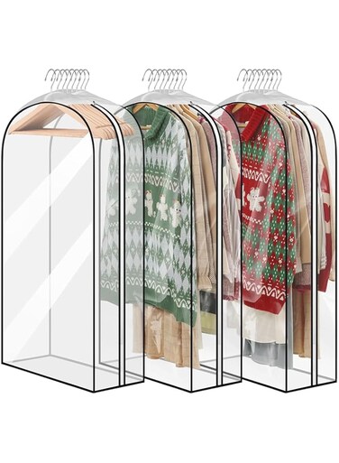 ROUNY 3 Pack Long Hanging Garment Bags for Closet Storage, Garment Bags for Hanging, Gusseted Clear Dress Bag for Gowns, Long Waterproof Dress Cover for Clothes, Gowns, Coats, Suits, Jackets, Dresses