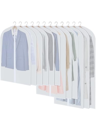 YYDSLEE Garment Bags for Hanging Clothes, Set of 12 Suit Bags Dust-Proof Clothes Cover Bags PEVA Moth-Proof Breathable Clothes Protectors with Full Zipper for Closet Storage, 24&rdquo; x 40&rdquo;/47&rdquo;/55&rdquo;