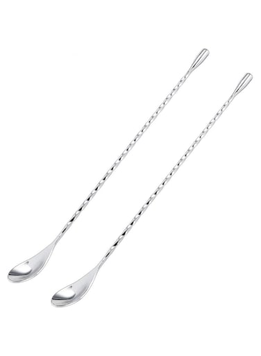 DIFENLUN 12 Inches Mixing Spoon Stainless Steel, 2 Pack Spiral Pattern Bar Spoon for Cocktail Shaker Tall Cups(Silver)
