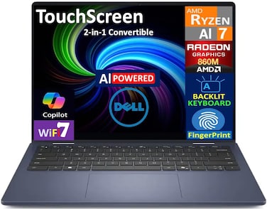 Dell 14 Plus 2-in-1 Personal Laptop, 2025, 14" 1920 x 1200 Touch, AMD Ryzen AI 7 350 8-Core, Win11 Pro, Backlit Keyboard, Wi-Fi 7, BT 5.4, Lifetime Office Midnight Blue (16GB RAM + 2TB SSD)
