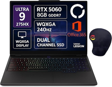 Lenovo Legion 5 16IAX10, 16" WQXGA 240Hz Display, Core Ultra 9 275HX, 64GB DDR5 RAM, 1TB PCIe 4.0 SSD, NVIDIA GeForce RTX 5060 8GB, 24-Zone RGB KB, Win 11 Home, Storm Grey (with Consumix Mousepad)