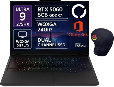 Lenovo Legion 5 16IAX10, 16" WQXGA 240Hz Display, Core Ultra 9 275HX, 32GB DDR5 RAM, 2TB PCIe 4.0 SSD, NVIDIA GeForce RTX 5060 8GB, 24-Zone RGB KB,Win 11 Storm Grey with Consumix Mousepad