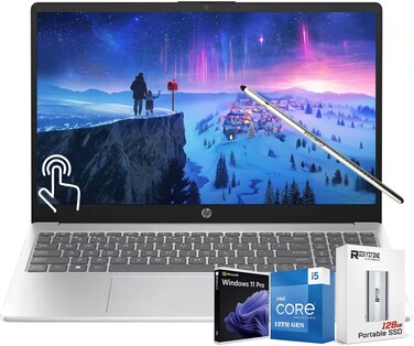 HP 2025 Flagship Touchscreen Laptop 15.6&amp;quot; Display, Intel 10-Core i5-1235U (Up to 4.4GHz (Beat i7-1195G7), 16 GB RAM, 512GB PCie SSD, Numeric Pad, Bluetooth 5, Win 11 Home s, W/Stylus &amp;amp; PSD, Silver
