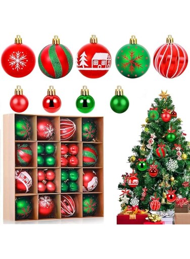 Goodern 42 Pcs Christmas Tree Balls Ornaments Hanging Christmas Balls Glitter Plastic Xmas Tree Baubles Christmas Tree Pendant Ball Foam Xmas Balls for Christmas Holiday Party Home Decoration-Green