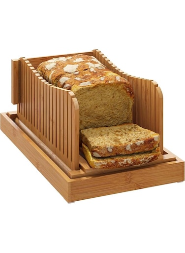 Slicer, Bread Slicer for homemade Bread, Foldable Adjustable Slicing Width with Sturdy Bamboo Cutting Board, Cutting Bagels,31.7 * 23.7 * 6cm