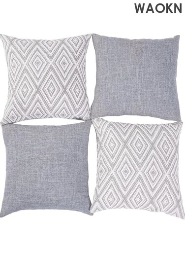 Decorative Throw Pillow Covers , Set of 4 Square Couch Pillows Linen Cushion Cover , suitable for Couch Sofa Living Room , Linen material, skin friendly and soft , breathable and comfortable , 45x45CM , grey .