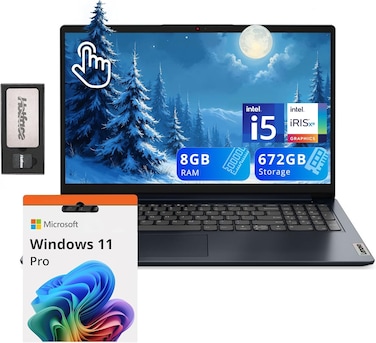 Lenovo IdeaPad 1i 15.6" FHD Touchscreen Laptop, Intel i5 1235U, 8GB RAM, 672GB Storage(512GB SSD + 160GB Docking Station), Intel Iris Xe Graphics, HD Camera, Dolby Audio, Wi-Fi 6, Win 11 Pro, Blue
