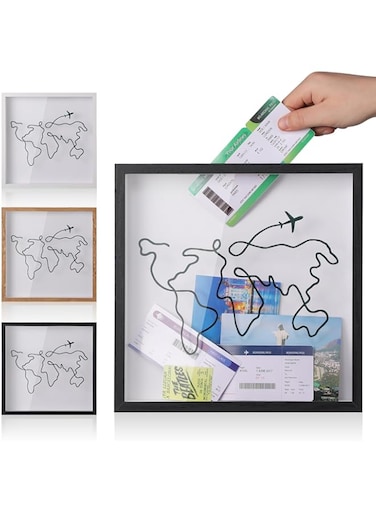 MUXIUNT Travel Adventure Archive Shadow Box For Memories,8&amp;12Inch Concert Travel Ticket Stub Memory Top Loading Shadow Keepsake Box With Slot On Top,life In a Shadow Box Travel Frame(Brown, 12x12)