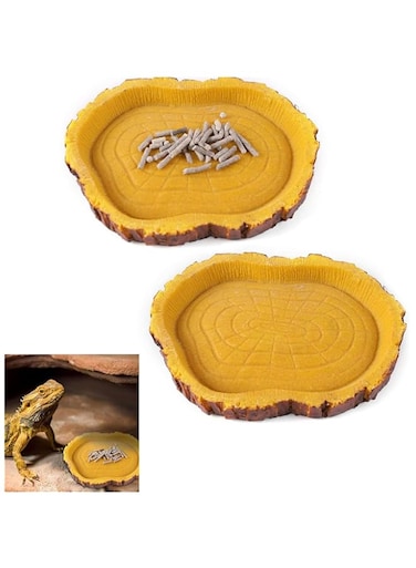 Bolivia's Reptile Water and Food Bowl, 2 Pieces Reptile Water Dish Reptile Tank Accessories, Non-toxic Bpa Free Resin Craft Shaped Novelty Feeder for Lizards, Tortoise, Snakes and More