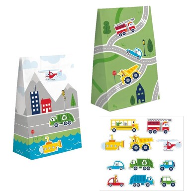 Transportation Time Treat Bags w/ Stickers 8" x 4.5" 8CT