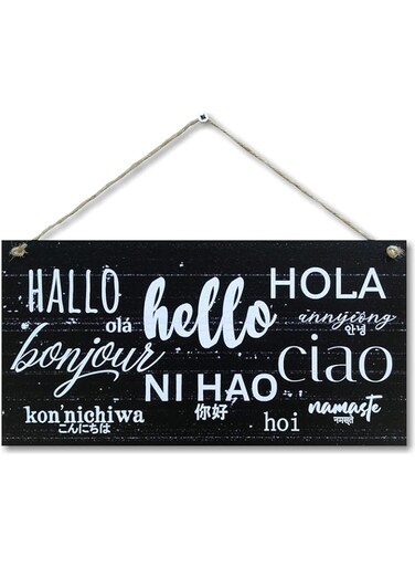 CARISPIBET Hello! Hola! Bonjour!   Home Decoration Plaque Sign Travel Languages 15.2 cm x 30.5 cm