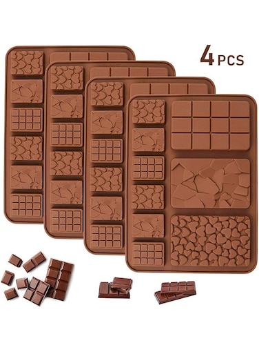 Chocolate Bar Molds, Food Grade Break-Apart Chocolate Molds, Set of 4 Packs Non-Stick Silicone Protein and Energy Bar Molds