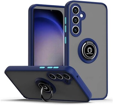 Muzz Case for Samsung Galaxy A55 Case Cover Metal Ring Holder Grip Kickstand Car Magnetic Mount Shockproof Matte Hard Back Bumper Case for Samsung Galaxy A55 5G 2024 (Blue)