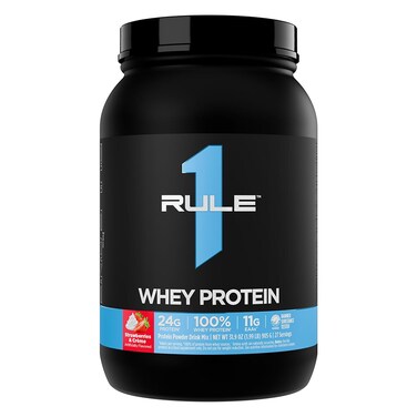Rule1 1 R1 Whey Blend, Strawberries &amp; Creme - 1.96 lbs Powder - 24g Whey Concentrates, Isolates &amp; Hydrolysates with Naturally Occurring EAAs &amp; BCAAs - 27 Servings