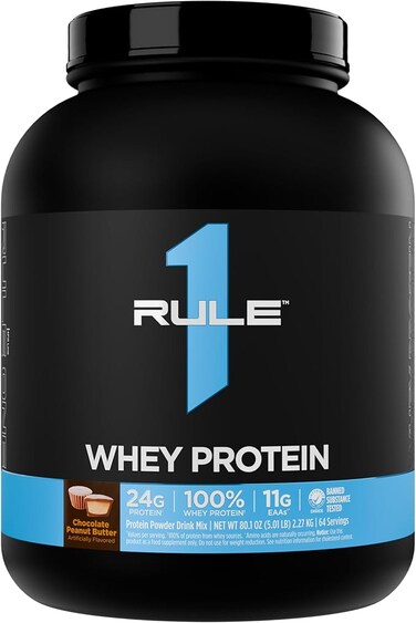 Rule 1 Whey Blend 100% Protein Powder Chocolate Peanut Butter 64 Servings 5.1 Lbs (2.27 kg)