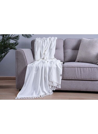 Home SKYLA KNOTTED FRINGED THROW WHITE 130X170CM