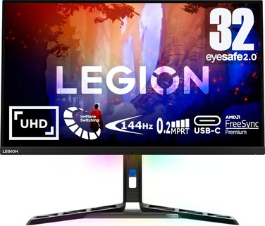 Lenovo Legion Y32p-30 Gaming Monitor, 31.5-inch UHD (3840x2160), 144 Hz refresh rate, 2x5w Speakers, AMD FreeSync Premium, VESA Adaptive Sync, Raven Black- 66F9UAC6UK