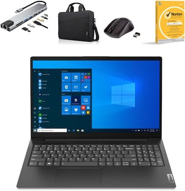 Lenovo V15 G2 IJL Laptop,15.6 Inch FHD Display, Intel Celeron N4500, 8GB DDR4 RAM, 512GB NVMe SSD, Intel UHD Graphics, Windows 11, with Laptop Bag, 8-in-1 USB Type-C Hub, W/L Mouse, Antivirus