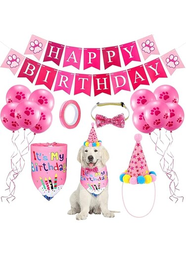 Dog Birthday Party Supplies, Dog Happy Birthday Bandana Party Hat Bow Tie Number,Cute Boy Girl Dog Birthday Outfit Triangle Scarf for Small Medium Dog Party Cake Gift Decoration Set