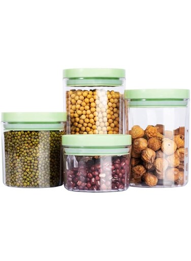 UCHUANG 4-Pack Airtight Food Storage Jars Set, Clear Round Containers For Tea Herbs Sugar Spice Candy Cookie Cereal