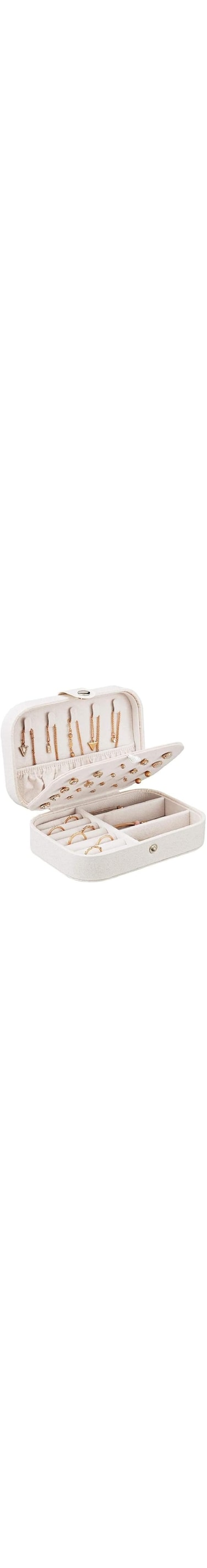TAME Jewelry Box, PU Leather Small Jewelry Organizer for Women Girls, Double Layers Jewelry Organizer Display Storage Holder Box for Rings, Earrings, Necklaces, Bracelets (White)