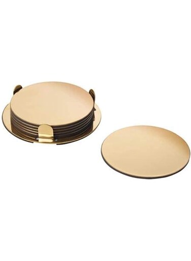 Brass Coaster Set with Elegant Holder - 6 Absorbent Drink Coasters for Tables &amp; Home Decor