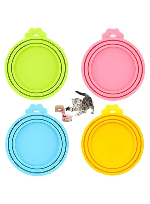 TYTY 4 Pcs Pet Food Can Lids, Universal BPA Free Silicone Can Lids Covers for Dog and Cat Food, One Can Cap Fit Most Standard Size Canned Dog Cat Food(Multicolor)
