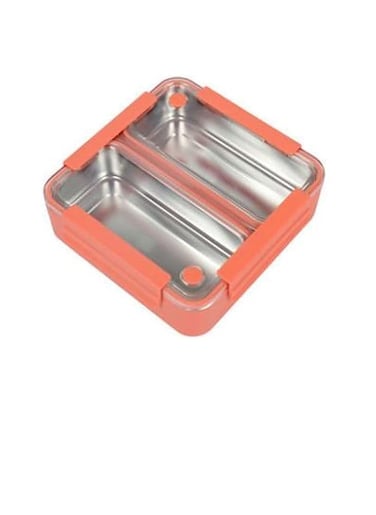 BrainGiggles 2-Compartments Stainless Steel Lunch Box with Removable Inner Tray Leak Proof Bento Box for Kids Adults - Multifunctional Air Tight Food Container- Orange