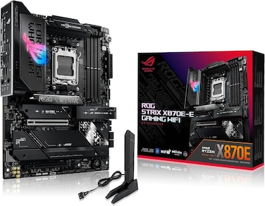 اسس لوحة ام روج ستريكس X870E-E للالعاب واي فاي - مقبس AMD AM5، شريحة تعريف X870E، منفذ الملحقات الاضافية السريع 5.0، USB4، واي فاي 7