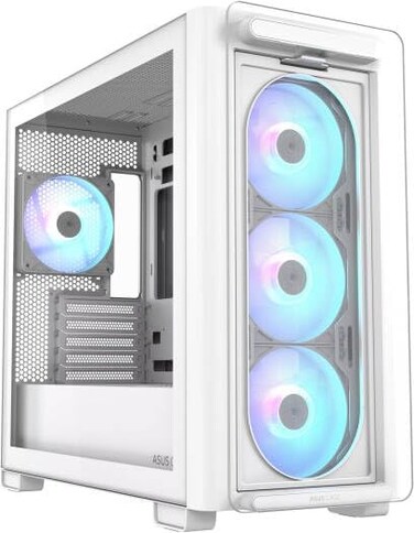 ASUS A23 Plus Mid-Tower PC Case - White With Tempered Glass &amp; ARGB Fans, ATX/Micro-ATX/Mini-ITX Compatible