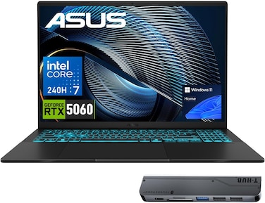 ASUS V16 Gaming 5060 Laptop, Intel Core 7 Processor 240H, GeForce RTX 5060, 16&rdquo; WUXGA 144Hz 16:10 Display, 32GB DDR5, 2TB SSD, Turbo Blue Backlit, Numeric Keypad, HDMI, Windows 11 Home, w/Bundle
