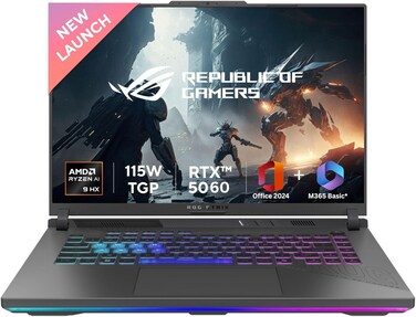 ASUS ROG Strix G16 AMD Ryzen 9 9955HX, Gaming Laptop 64GB Ram DDR5-1TB SSD   WUXGA Display 165Hz   Nvidia RTX 5060-8GB   Windows 11   Office Home 2024   Eclipse Gray (G614FM-WS94)
