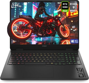 HP OMEN Gaming Laptop, AMD Ryzen 9-8940HX, 32GB DDR5 RAM, 1TB PCIe SSD, 16" 2K (1920x1200) 144Hz Display, Nvidia G-Force RTX 5060, Backlit Keyboard, W11 Pro, Shadow Black
