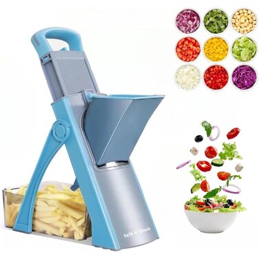 Tradeo Hand-Safe Mandoline Vegetable Slicer with Large 9x9cm Feed Port, Blue Cutter
