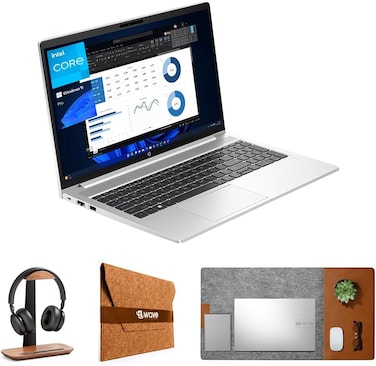 HP ProBook 450 G10 Business Laptop &ndash; 15.6" FHD Display, Intel Core i7-1355U 13th Gen, 16GB RAM, 512GB SSD, Backlit Keyboard, Windows 11, Silver + FREE First Wave Signature Mat, Headset Stand &amp; SlimGuard Bundle