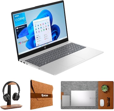 HP 15FD-0127DX Laptop &ndash; 15.6&rdquo; FHD Touchscreen, Intel Core i7-1355U, 16GB RAM, 512GB SSD, Backlit Keyboard, Windows 11 Pro, Natural Silver + FREE First Wave Signature Mat, Headset Stand &amp; SlimGuard Bundle