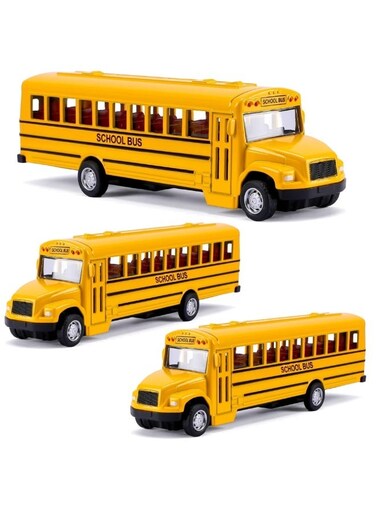 Rezzoss 3 Pack Pull Back School Bus Playset - Die-Cast Toy Vehicles For Kids, Mini School Bus Toy Set For Boys &amp; Girls, Durable Metal Pull-Back Buses For Toddlers, Educational Transport Toy Cars