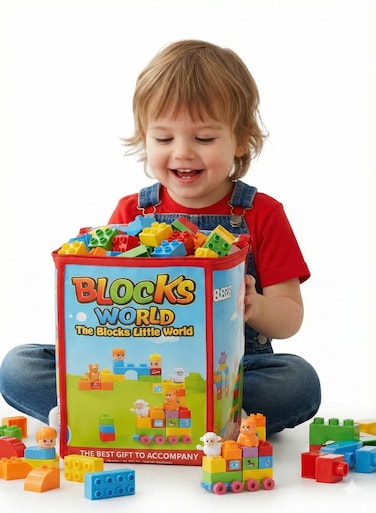 Rezzoss 83Pcs Jumbo Building Blocks Set - Big Mega Bricks &amp; Train Construction Toy For Kids, Multi-Color Educational Block Set In Storage Bag, BPA-Free Safe Building Bricks For Toddlers