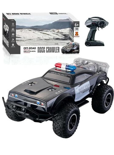 Rezzoss Massive 1:8 Scale RC Police Rock Crawler - 2.4GHz Off-Road Remote Control Police Monster Truck Car Toy With Flashing Sirens &amp; Lights, Heavy Duty Cop Jeep Toy Car, Ultimate Outdoor Birthday