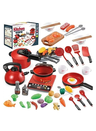 مجموعة ألعاب مطبخ الأطفال من ريزوس، 52 قطعة - طقم أدوات طبخ كامل مع أوانٍ ومقالي وأدوات مطبخ وأطعمة لعب، هدية مثالية للأطفال الصغار من عمر 3 سنوات فما فوق، مجموعة تعليمية عن الخضراوات والبقالة