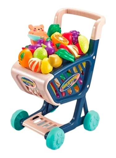 مجموعة ألعاب ريزوس الواقعية لمتجر سوبر ماركت، 36 قطعة - عربة تسوق للعب التخيلي مع أكثر من 30 صنفًا من المواد الغذائية وصناديق البقالة، لعبة تعليمية لتنمية المهارات الاجتماعية