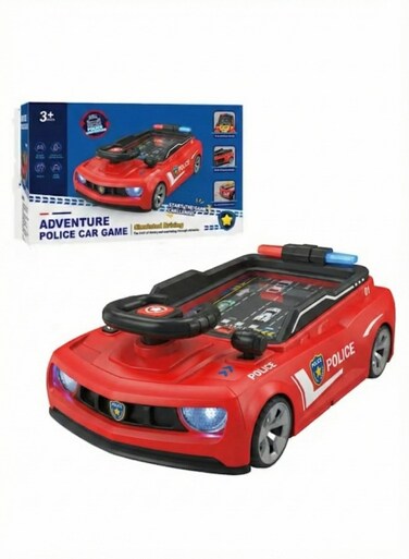 Rezzoss Simulation Steering Wheel Toy Police Car Game For Toddlers - Electronic Pretend Driving Controller With Sound &amp; Lights, Interactive Car Seat Travel Toy For Kids 3+ Years, Co-Pilot Racing, Red
